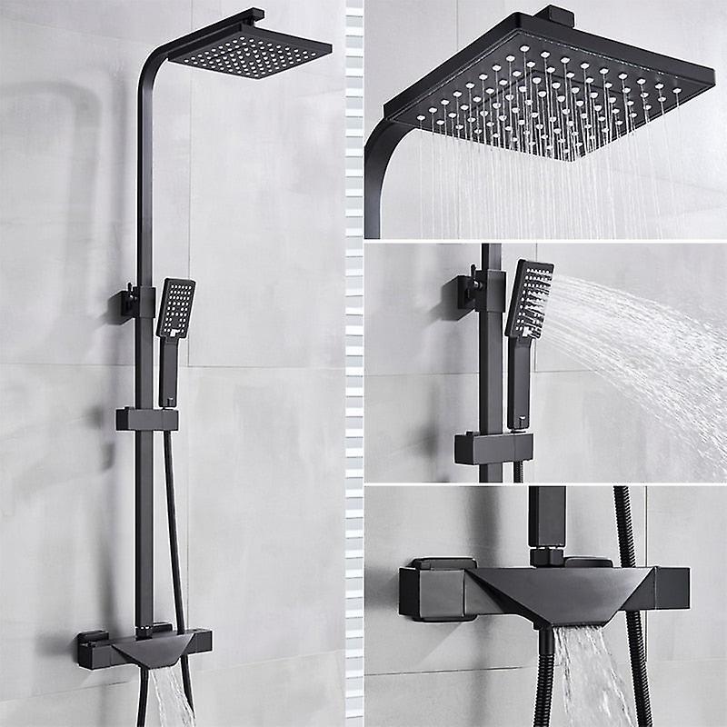 Slowmoose Wall Mounted Thermostatic Faucet Shower Set Thermostatic Black A