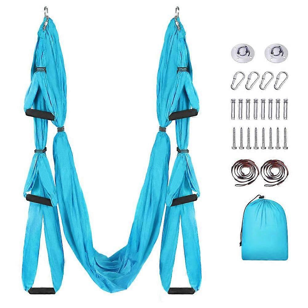 Wonderful Aerial Yoga Swing Set with Full Accessories - Yoga Hammock Flying Trapeze Kit Blue