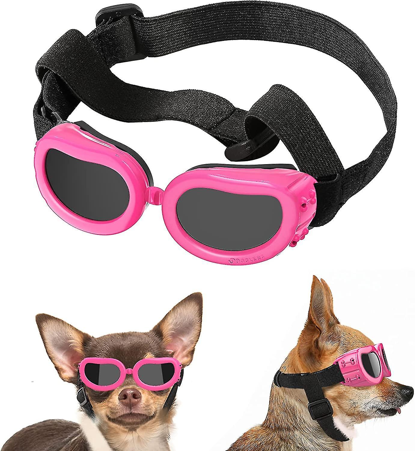 Haobuy Dog Sunglasses Small Breed Dogs Goggles Uv Protection, Goggles For Small Dogs Eye Wear Protection Adjustable Strap Pink