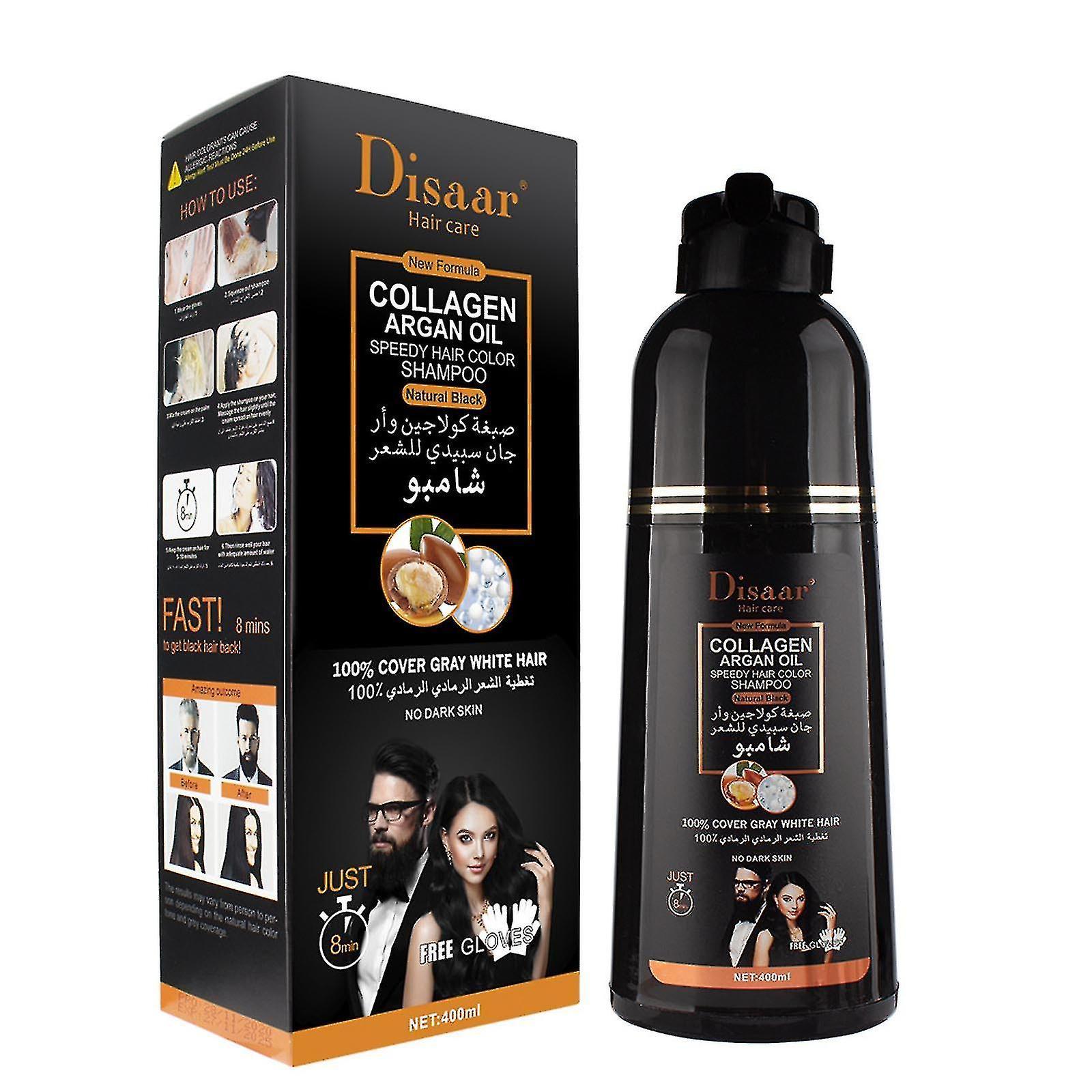 One Wash And Blackening, Collagen Argan Oil Plant Color Changing Shampoo Nourishes Hair, Dyes And Turns Black 400ml - ACGIV