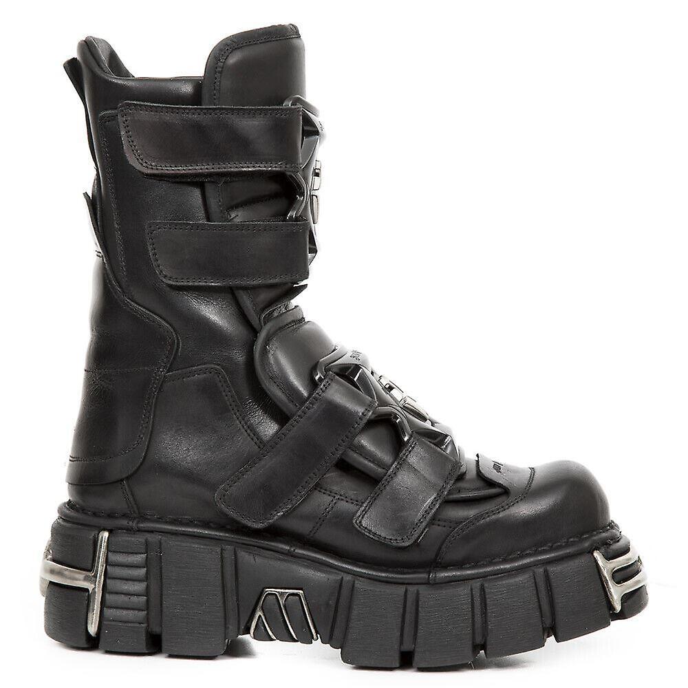 New Rock Punk Mid Calf Leather Boots-M-422-S1