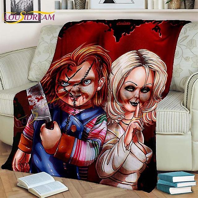 Blankets Horror Movie Chucky Throw Blanket Chucky And Tiffany Flannel Blanket For Couch Bed Sofa Halloween Lightweight Blanket Fan Gifts 17 75x90cm