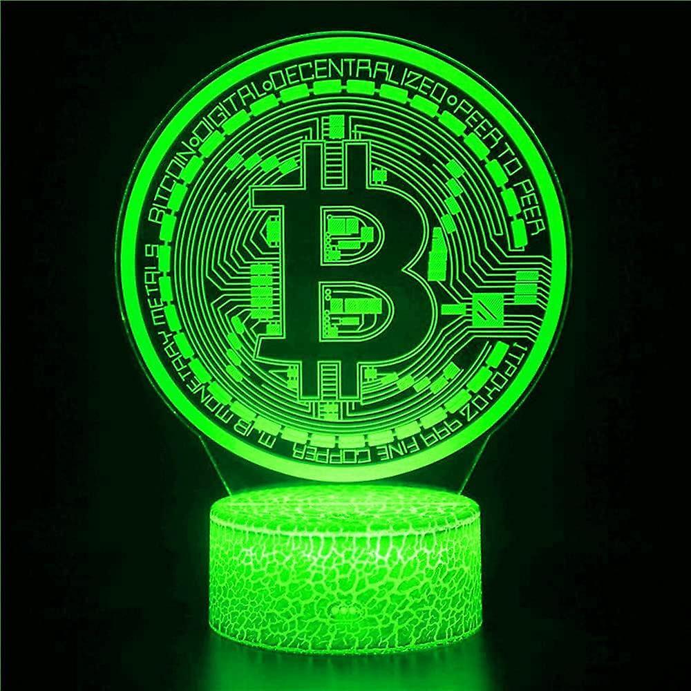 Xcy 3D Bitcoin Night Light Lamp Illusion 7 Color Changing Touch Switch Table Desk Decoration Lamps Acrylic Flat ABS Base USB Cable Birthday Gift Toys