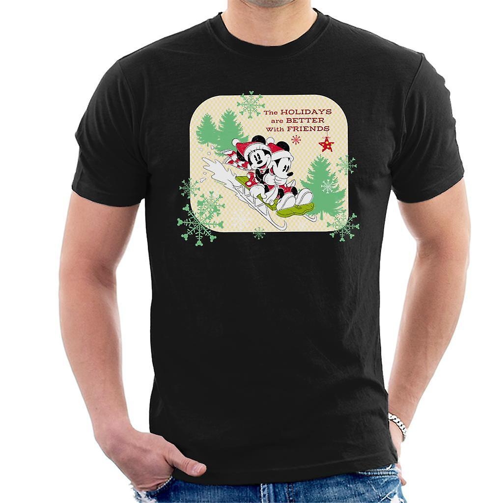 Disney Christmas Mickey Mouse Holidays Are Better With Friends Men's T-Shirt Black Small