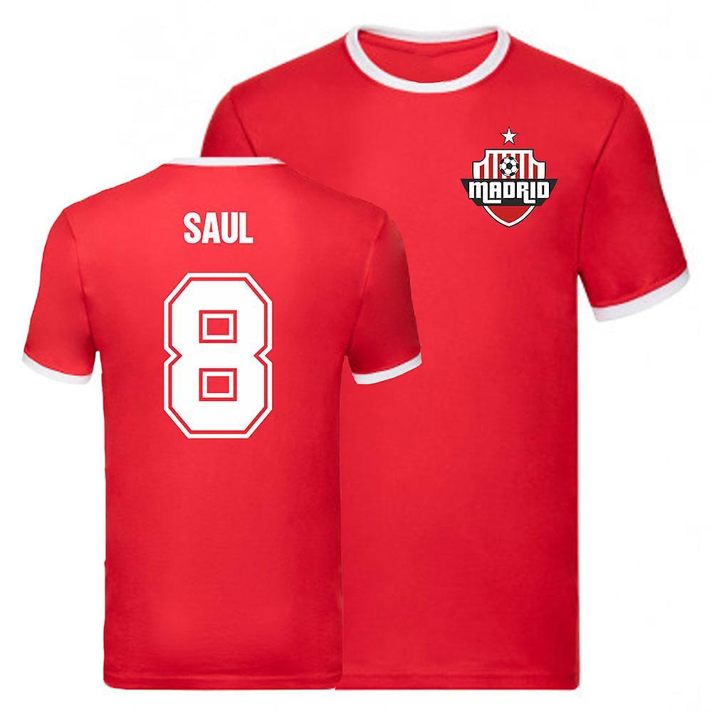 UKSoccerShop Saul Niguez Atletico Madrid Ringer Tee (Red) Large (42-44 inch)