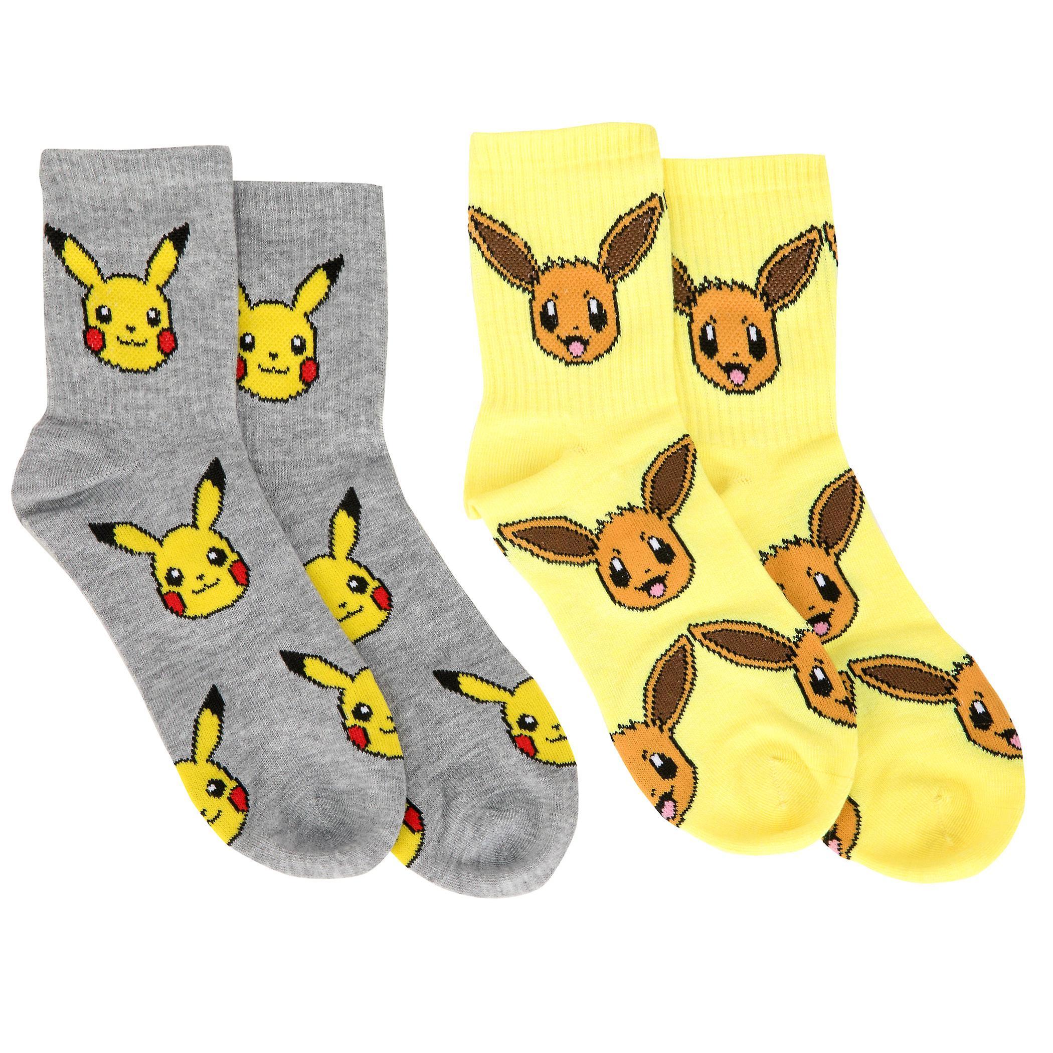 Video Games Pokemon Pikachu and Eevee Women's Crew Socks 2-Pack Multi-Color