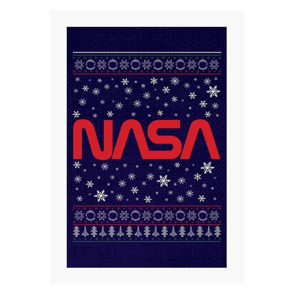 NASA 1975-1992 Logo Christmas Knit Pattern A4 Print Navy Blue 21cm x 29.7cm