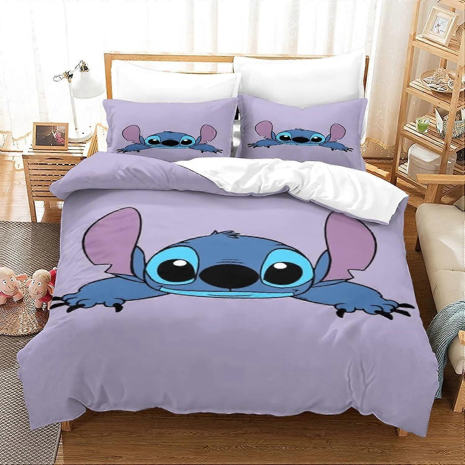 Kerota Stitch Animated Characters Bedding Set with Lilo & Stitch Soft Microfiber Duvet Cover and Pillowcase with Zipper Closure for Double200x200cm