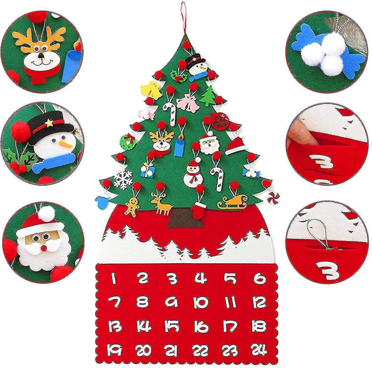 Tianzun Christmas Tree Diy Calendar Kit Advent Calendar Felt Countdown Tree With Pocket 24 Days And 24 Christmas Decorations