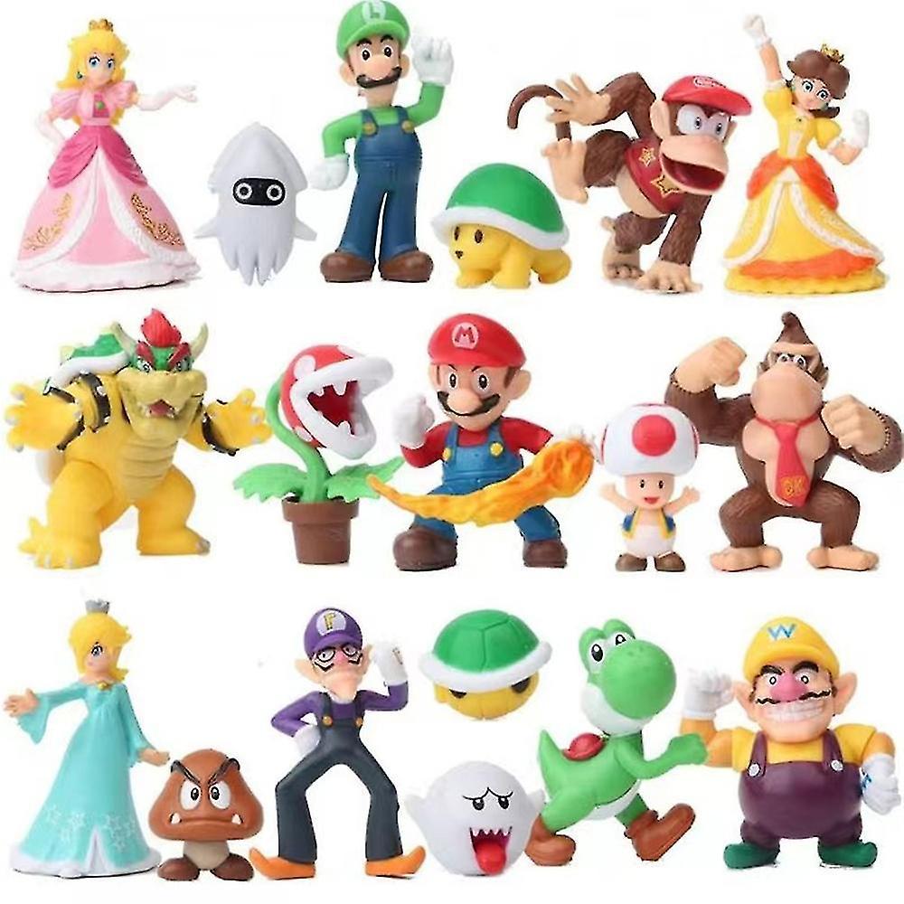 Yxuo 18pcs Super Mario Bros Action Figures Toys Ornaments Cartoon Cake Toppers Super Mary Pvc Game Model Dolls Mario, Luigi, Princess, Turtle, Mush...