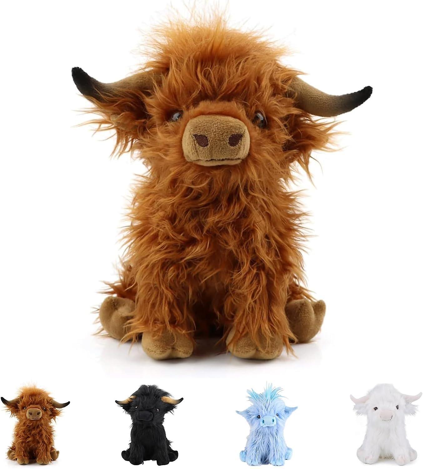 Wjiaer Scottish Highland Cow Plush Toys, 11.8inch Soft And Cuddly Plush Stuffed Animals,brown