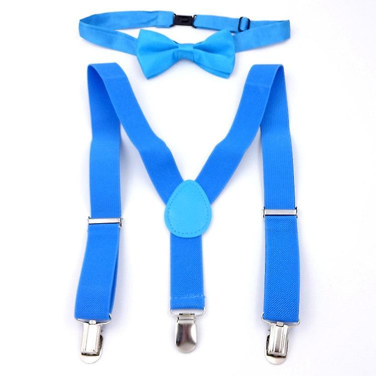 Slowmoose Adjustable And Elasticated Kids Suspenders With Bowtie Bow Tie Set sky blue