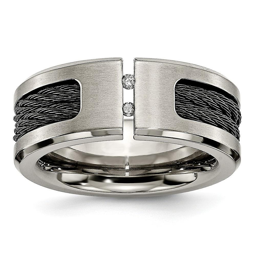 Chisel Titanium Brushed Engravable Black Cable and Diamonds 10mm Band Ring Jewelry for Women - Ring Size: 8 to 12 8.5