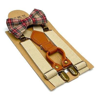 Slowmoose Baby Kid Suspenders With Bowtie, Fashion Bow Tie Set Beige 65x2.5cm / Rubber String