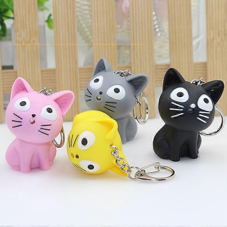 Phwj 4 Pack LED Cute Cat Keychain With Sound Flashlight Lover Gifts Kids Toys Creative Gifts Cheese Cat LED Lighting Sound Keychain Light Bag Penda..