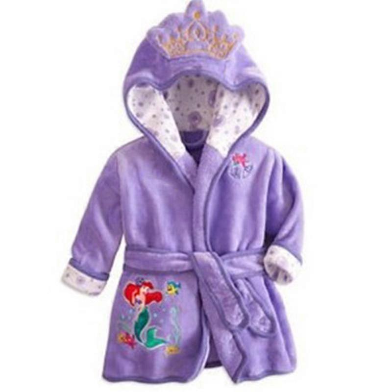 Sanne 2023 Baby Kids Mickey Mouse Hooded Bathrobe Fleece Dressing Gown Boy Girl Sleepwear Nightwear Purple 2-3 Years