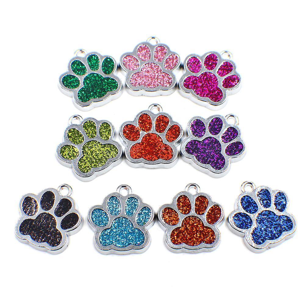 Elsavct Custom Pet ID Tags, Glitter Paw Shape Dog ID Tag Dog Collar Tag Stainless Steel Dog Cat Personalized Engraved Tags