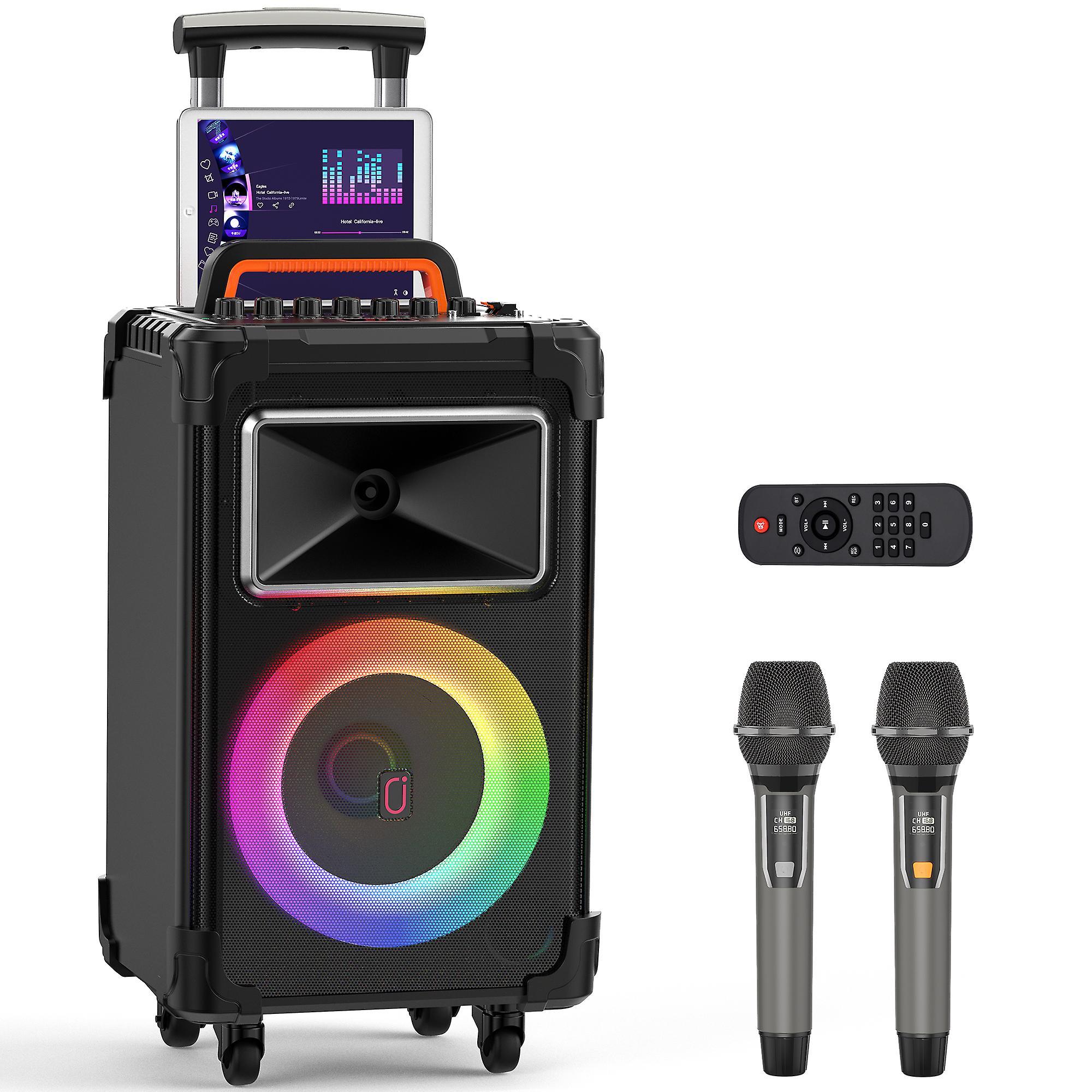 JYX AN20 Karaoke Machine, 10" Woofer Big Bluetooth Karaoke Speaker, Portable Party Speaker with 2 Wireless Mics, Party Lights & Bass/Treble/Echo Adjus