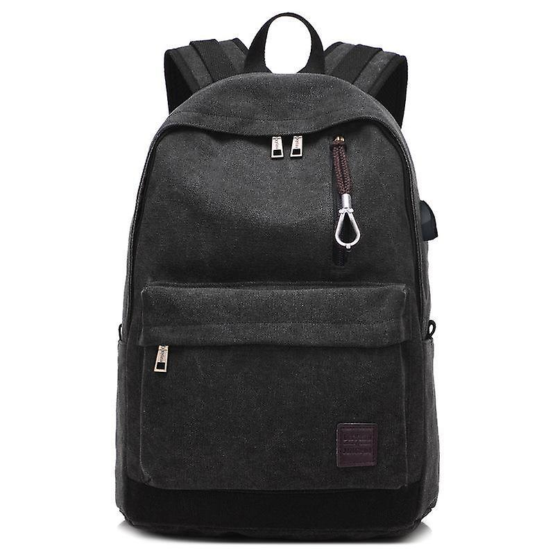 The Brands Market High quality unisex canvas backpack with usb charging port Black