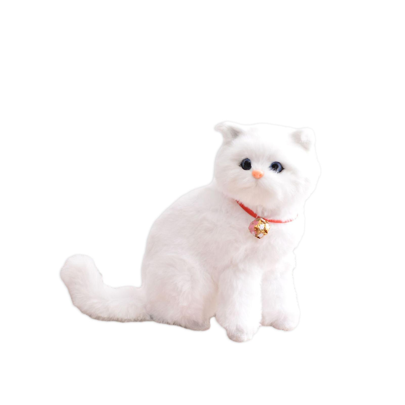 Hislaves Sitting Cat Plush Toy With Collar Soft Fluffy PP Cotton Stuffed Kitten Animal Plushie Doll Kids Girlfriend White