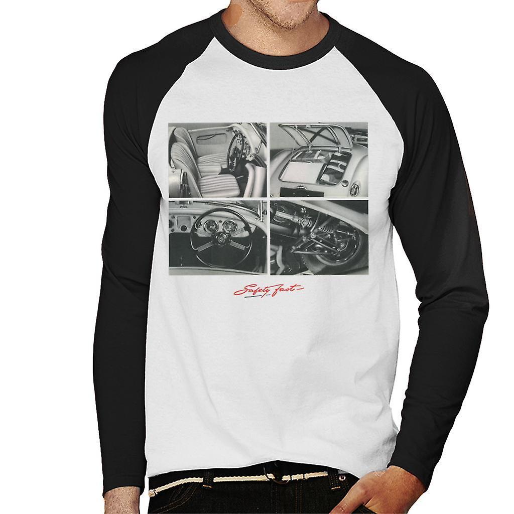 MG Safety Fast Montage British Motor Heritage Men's Baseball Long Sleeved T-Shirt White/Black X-Large