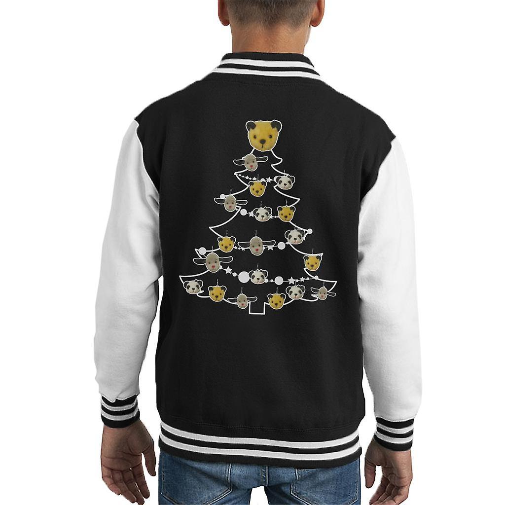 Sooty Christmas Tree White Silhouette Kid's Varsity Jacket Black/White Medium (7-8 yrs)