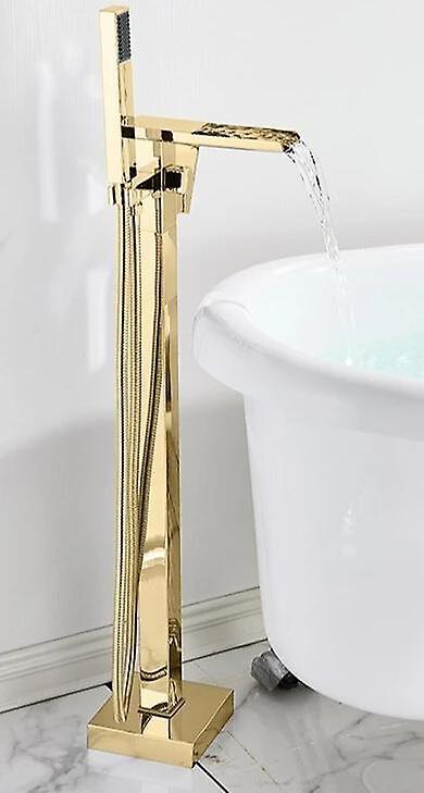 Slowmoose Floor Standing, Matte Black Square Bathtub Shower Faucets For Hot & Cold Water Shiny Gold - TYPE B