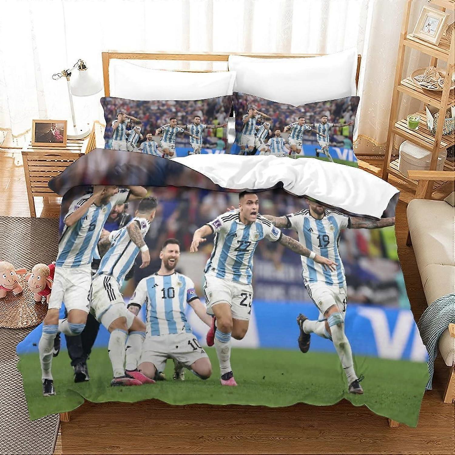 Kerota Messi Duvet Cover with Pillowcases, World Cup Champion Bedding Set with Zipper Closure, Duvet Cover for Kids Teens Single135x200cm