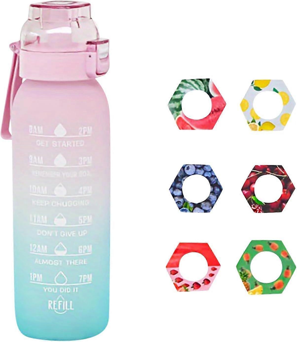 Unbrand Air Water Bottle, 1L Leak-Proof Drinking Bottle with 6 Improved Flavor Pods, Fruit Scent Airdrop Bottle with Flavored Flavor Pink