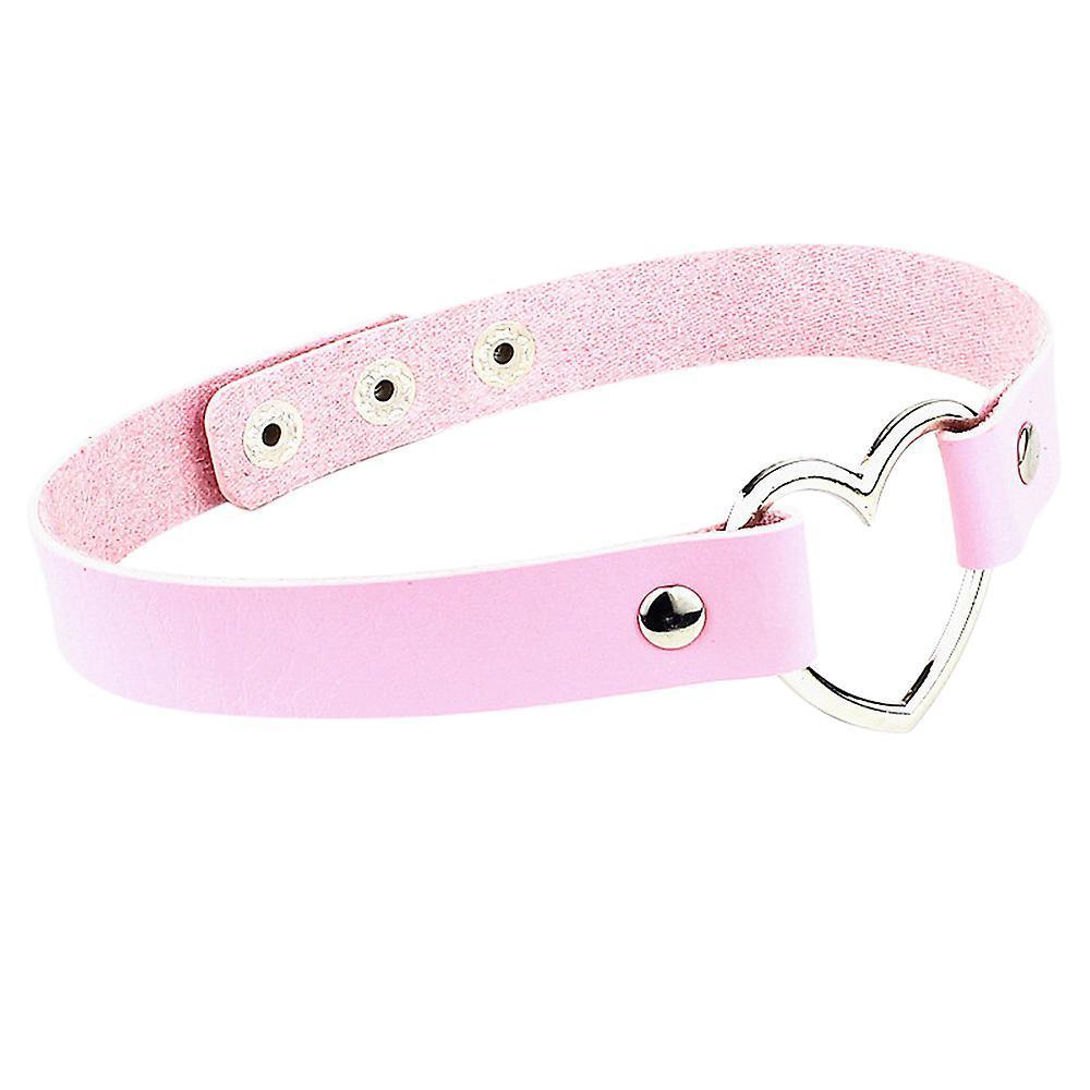 Fruushop Punk Leather Neck Chain Collar Heart Love Jewelry Female Neck Clavicle Chain Pink