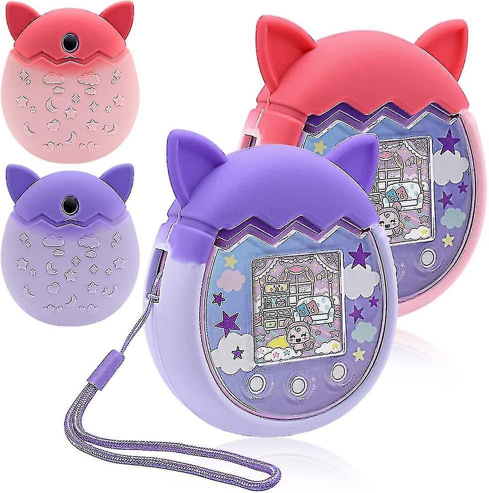 Ddyyhe Silicone Case Compatible Tamagotchi Pix Virtual Pet Game Machine, Protective Cover For Tamagotchi Pix With Strap Dark blue 2pcs