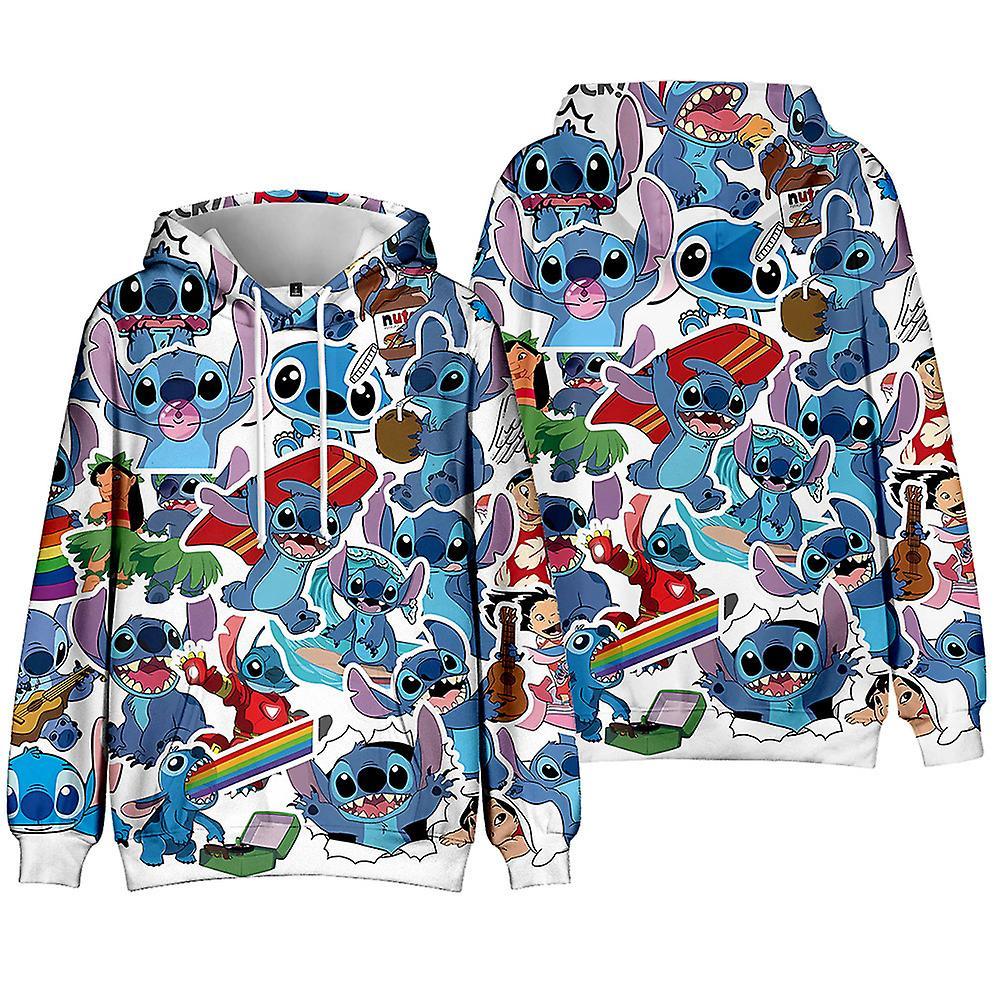 Manchalk 5-10years Kids Boys Girls Lilo & Stitch Hoodie Cartoon Hooded Sweatshirt Jumper Tops Birthday Gifts White 7-8 Years