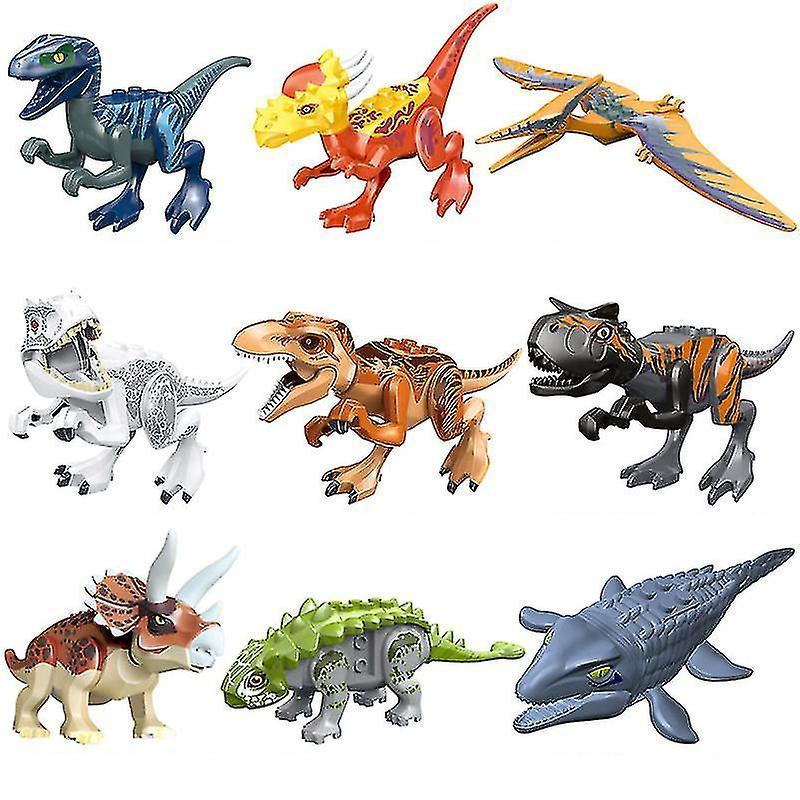 Mlsilm 9pcs Jurassic Dinosaur Building Blocks T-rex Velociraptor Mosasaurus Triceratops Action Figures Kids Toys Gifts