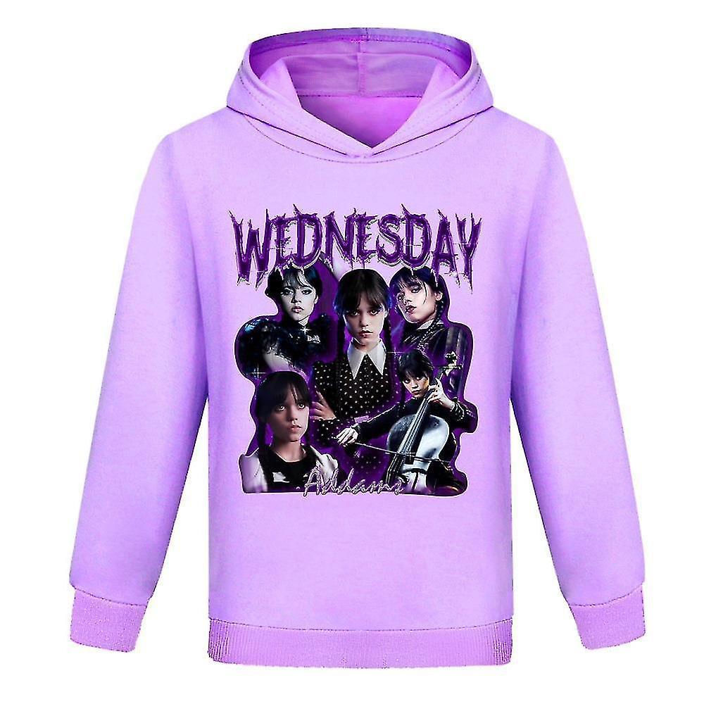 Tmall 7-14 Years Kids Teens Boys Girls Wednesday Addams The Addams Family Hoodie Long Sleeve Hooded Sweatshirt Tops Gifts Purple 11-12 Years