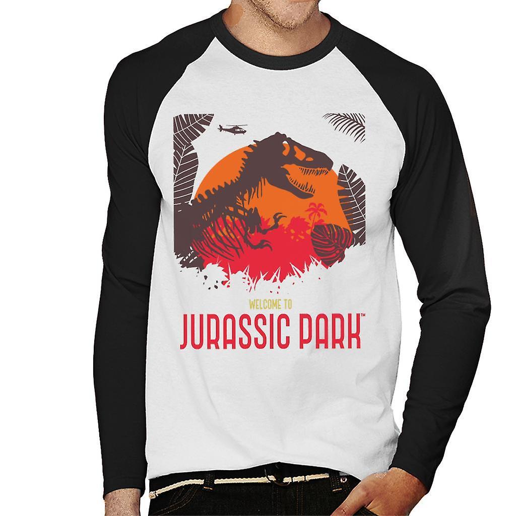 Jurassic Park Welcome To Jurassic Park T Rex Silhouette Men's Baseball Long Sleeved T-Shirt White/Black Medium