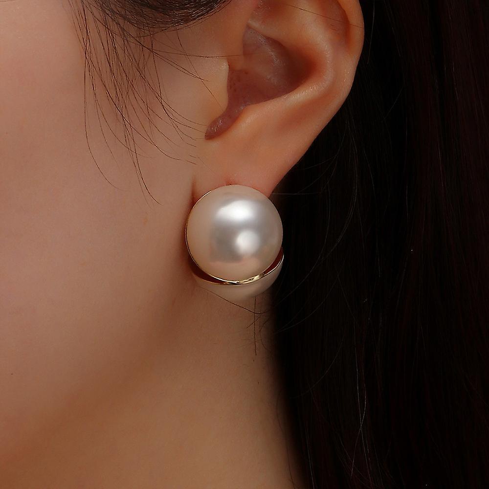 Photina Creative Simple Double-sided Large Pearl Gold Tone Alloy Stud Earrings