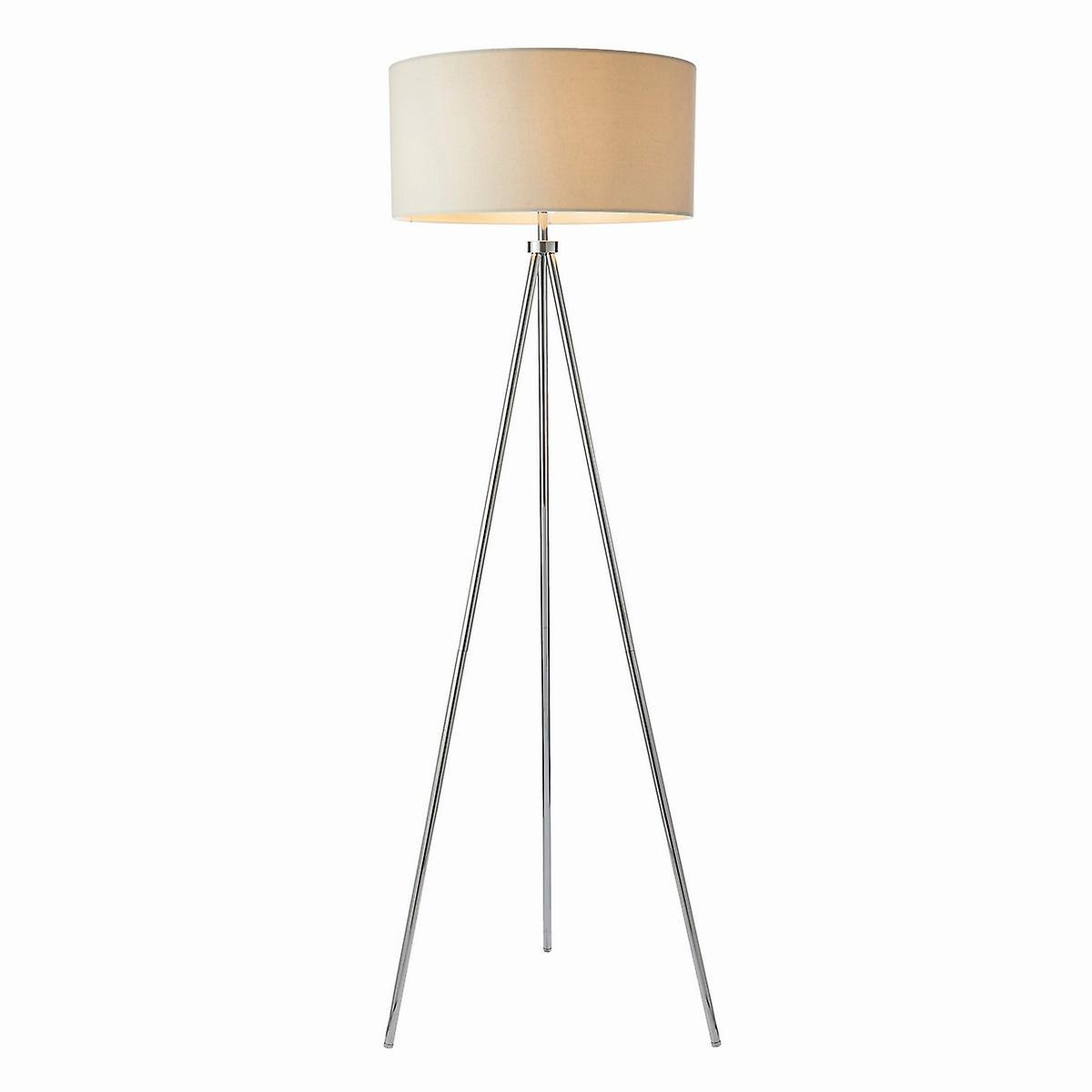 Tri 1 Light Floor Lamp Chrome Ivory Linen Effect E27