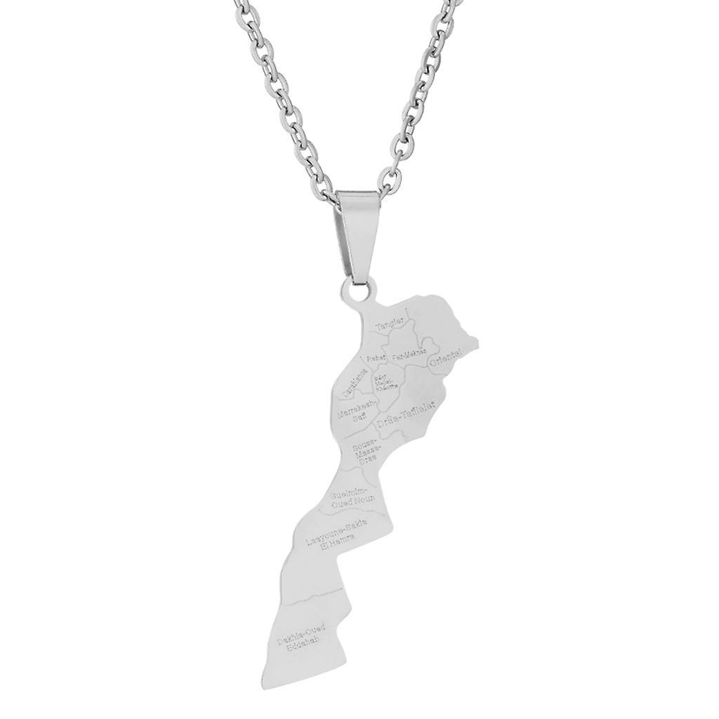 Unbrand Ethnic Jewelry Morocco Map Pendant Necklace Women Men Anniversary Gift Charm Silver