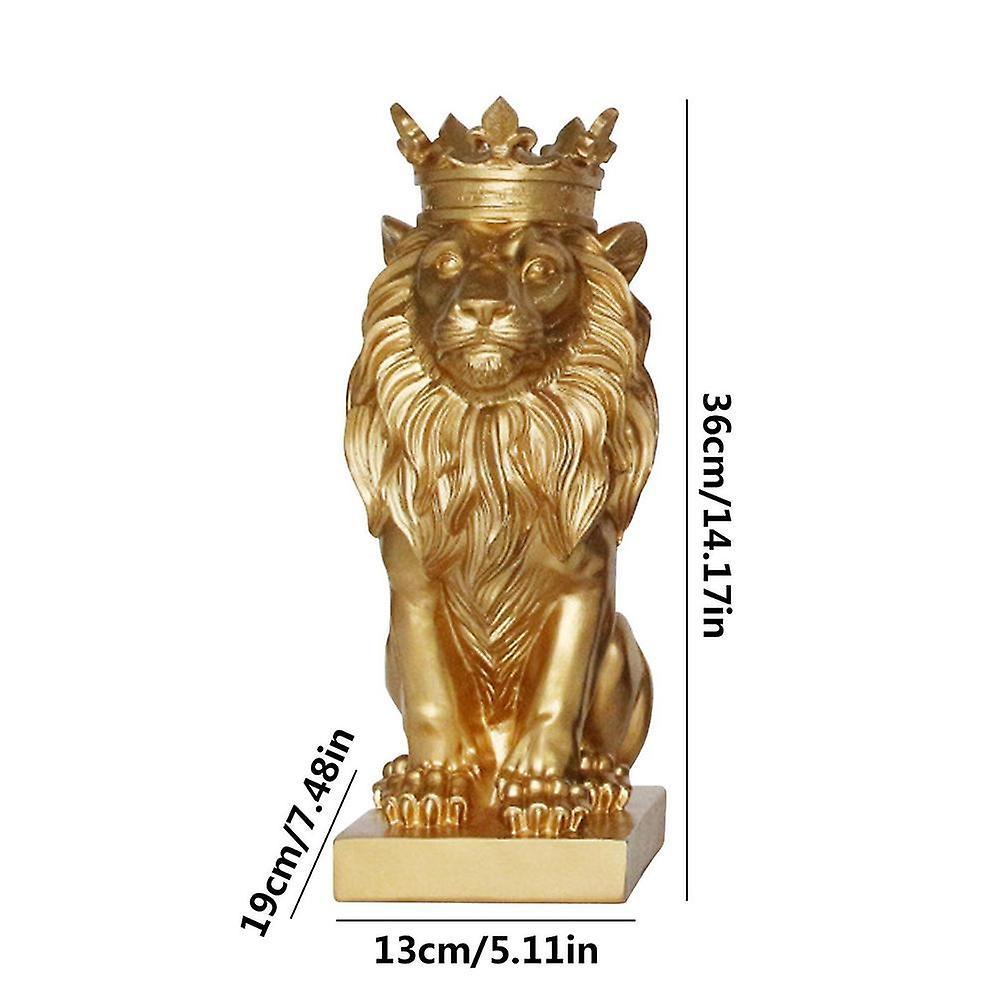 Scvvd Lion Statue Modern Resin Animal Statue Golden Crown Lion Nordic Style Sculpture Figurine For Home Li Gold