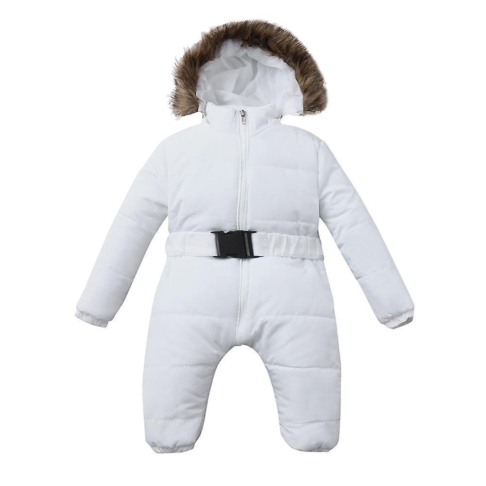 Slowmoose Winter Clothes Infant Baby Snowsuit Romper Jacket Hooded Jumpsuit Warm Thick 18M / White