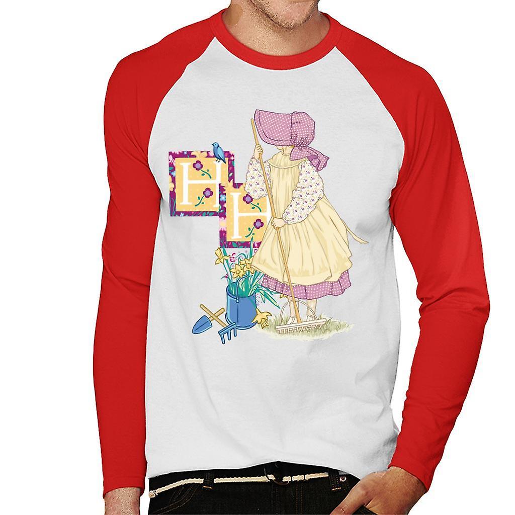 Holly Hobbie Gardening Men's Baseball Long Sleeved T-Shirt White/Red X-Large