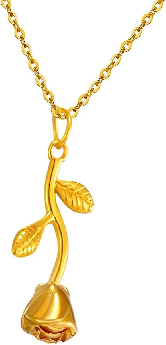 Ubiuo Rose Flower Necklace 14k Gold Plated Dainty Pendant Necklace Stainless Steel Necklace For Women Girls rose/gold