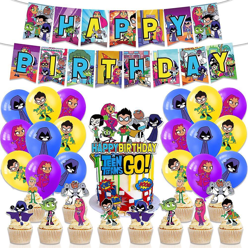 Sevenday Teen Titans Go Theme Birthday Party Banner Balloons Kits Cake Cupcake Toppers Decoration Supplies