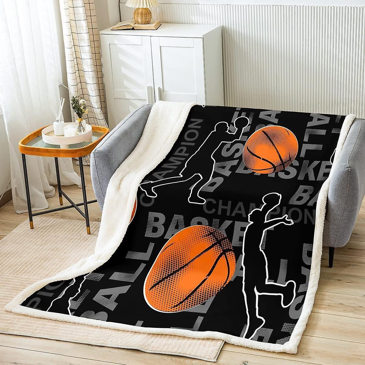 Kerota Basketball Sherpa Blanket Sports Fleece Throw Blanket D Ball Games Plush Blanket for Bed Sofa Alphabet Basketball Player Warm Fuzzy Blanket ...