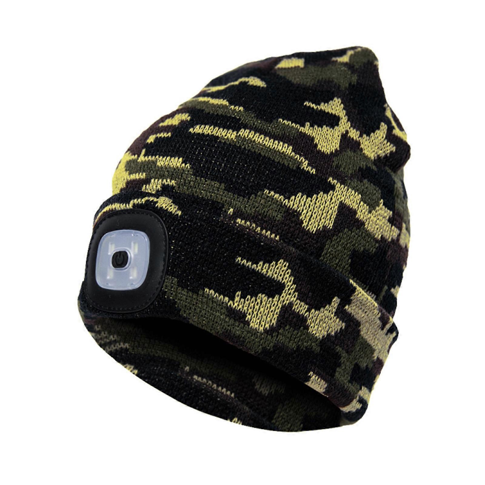 Unbrand LED Beanie Hat with Light, USB Rechargeable Winter Knitted Lighted Hat, Headlight Hat Gifts for Men Camouflage Green