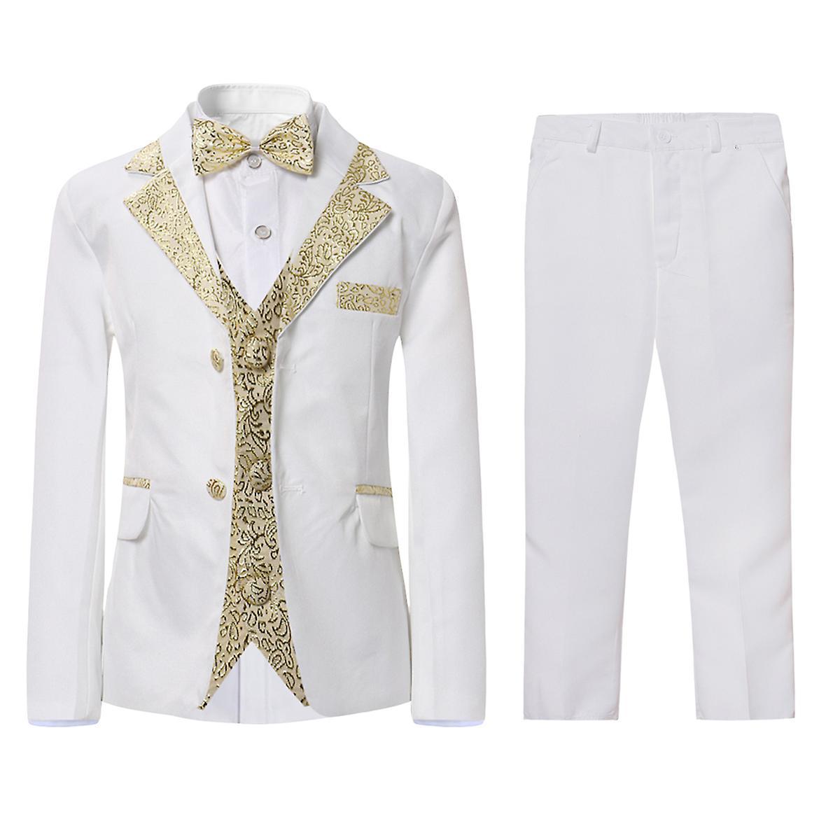 Yunclos Boys Slim Fit Suits 4 Pieces Blazer Vest Pants Bowtie Wedding Party Prom White 2 140