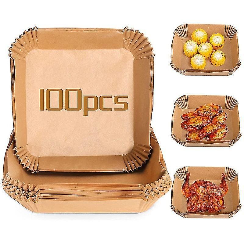 Rmbcv 100pcs Air Fryer Disposable Parchment Paper Liner Oil-proof Paper Tray Non-stick Baking Mat Air Fryer Accessories Square 20CM