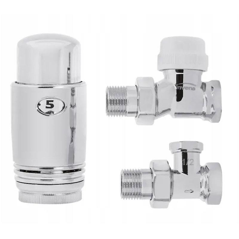 Invena Chrome Adjustable Thermostatic Radiator Valves Pack 1/2" BSP 15mm Lockshield Straight