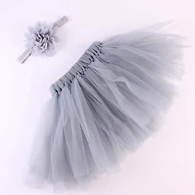 Slowmoose Baby Tulle Tutu Skirt, Flower Headband Set Silver 3M