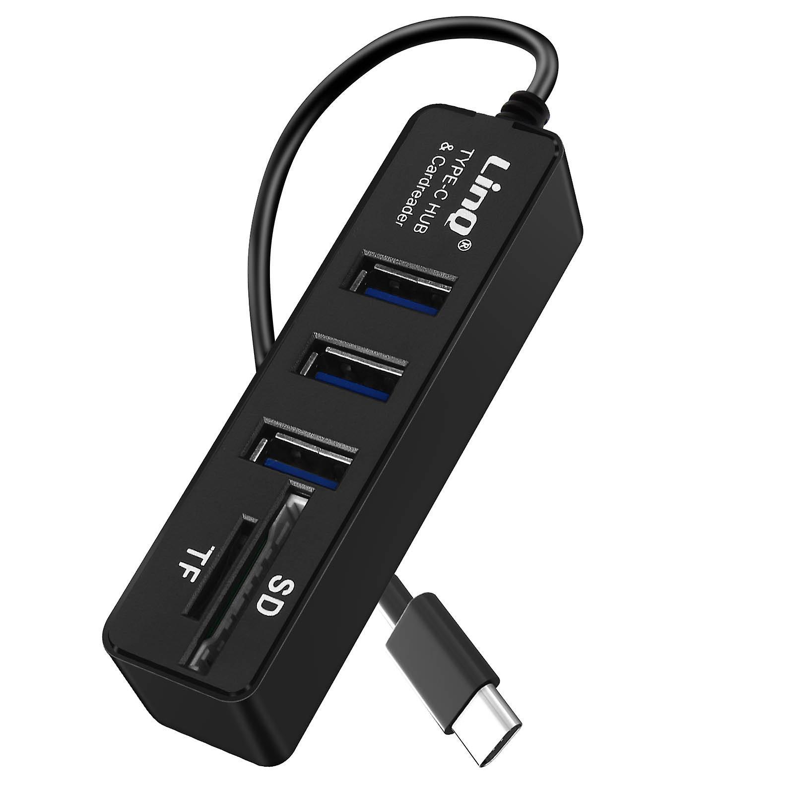 USB-C 5-in-1 Hub with 3 USB ports and SD / Micro-SD LinQ Card Reader Black